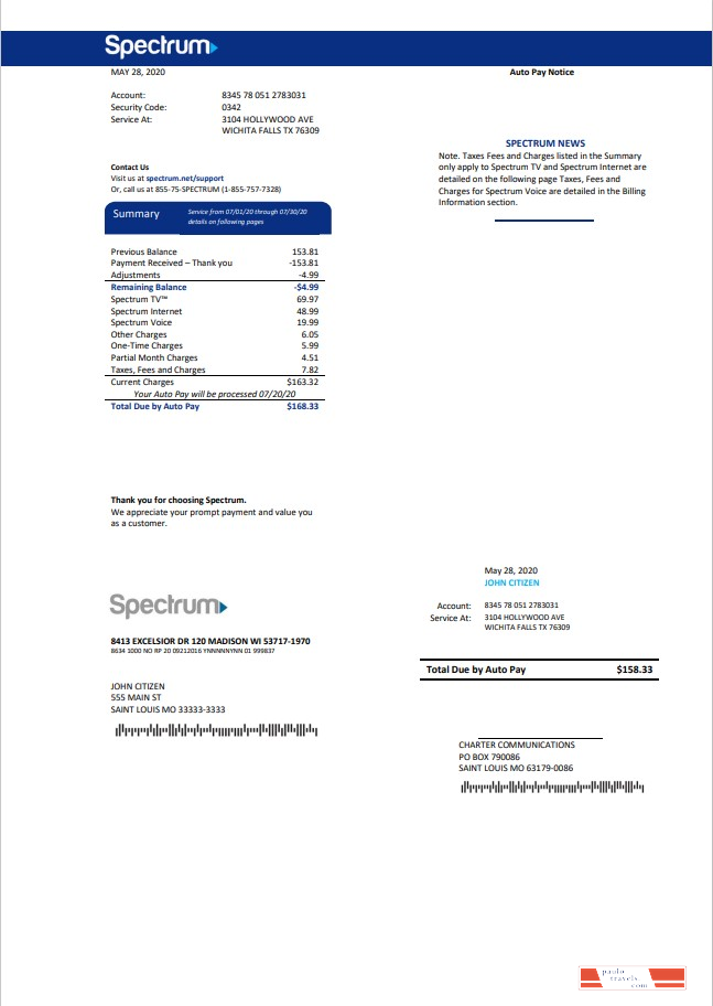 USA Spectrum utility bill template in Word and PDF format (.doc and .pdf)